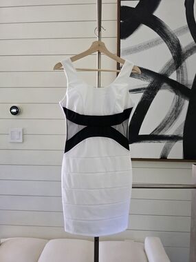 Ruby Rox White & Black Midi Bodycon Dress